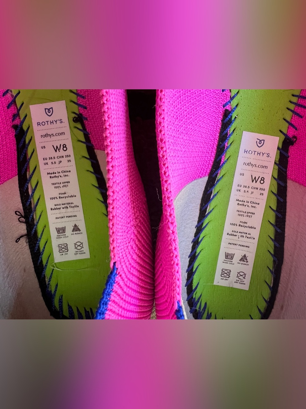 Rothy’s The Point in Dragon Fruit Hot Pink Flat Tortoise Sole W8 + Extra Insoles - Picture 4 of 9